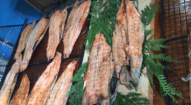 The fresh salmon is smoked for the Cheam First Nation’s annual salmon ceremony.